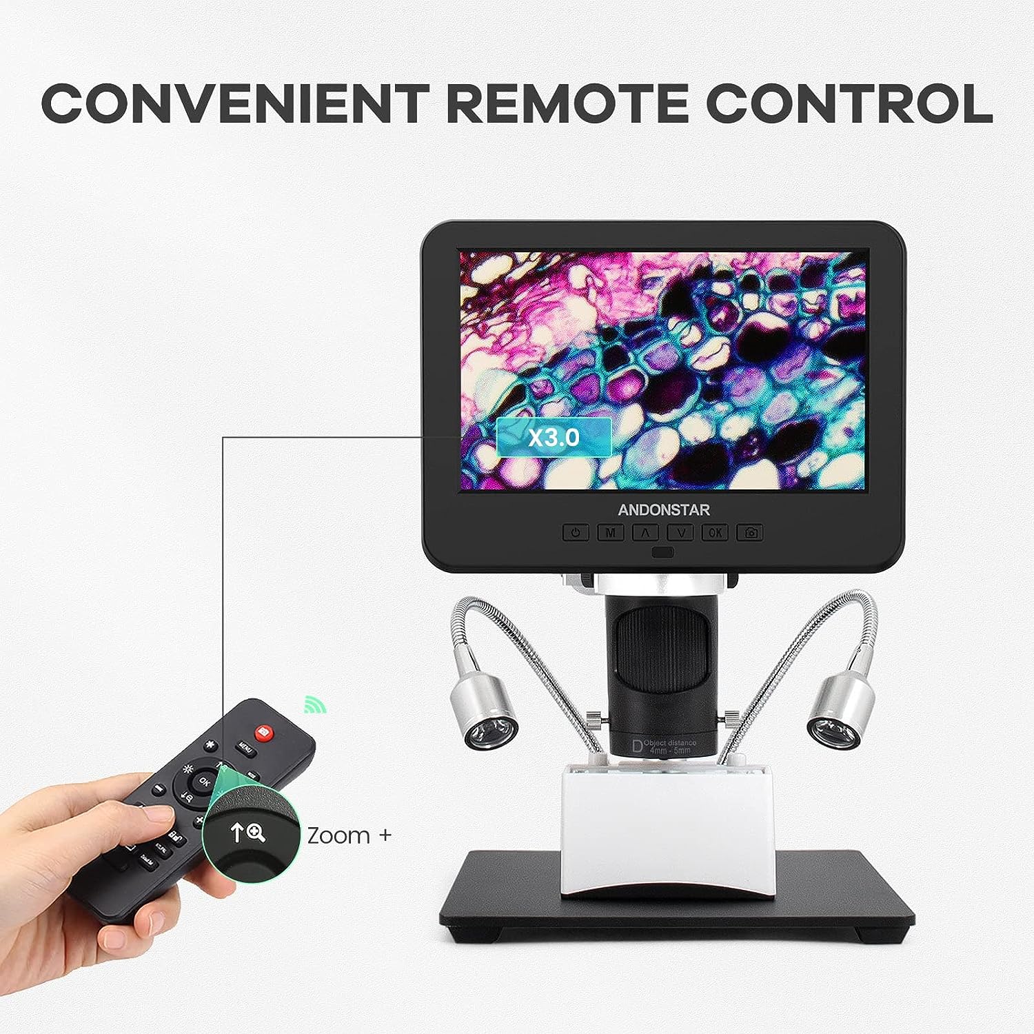 HDMI Digital Microscope with 7 Inch Screen 2000x, 3 Lenses 2160P UHD Video Recording