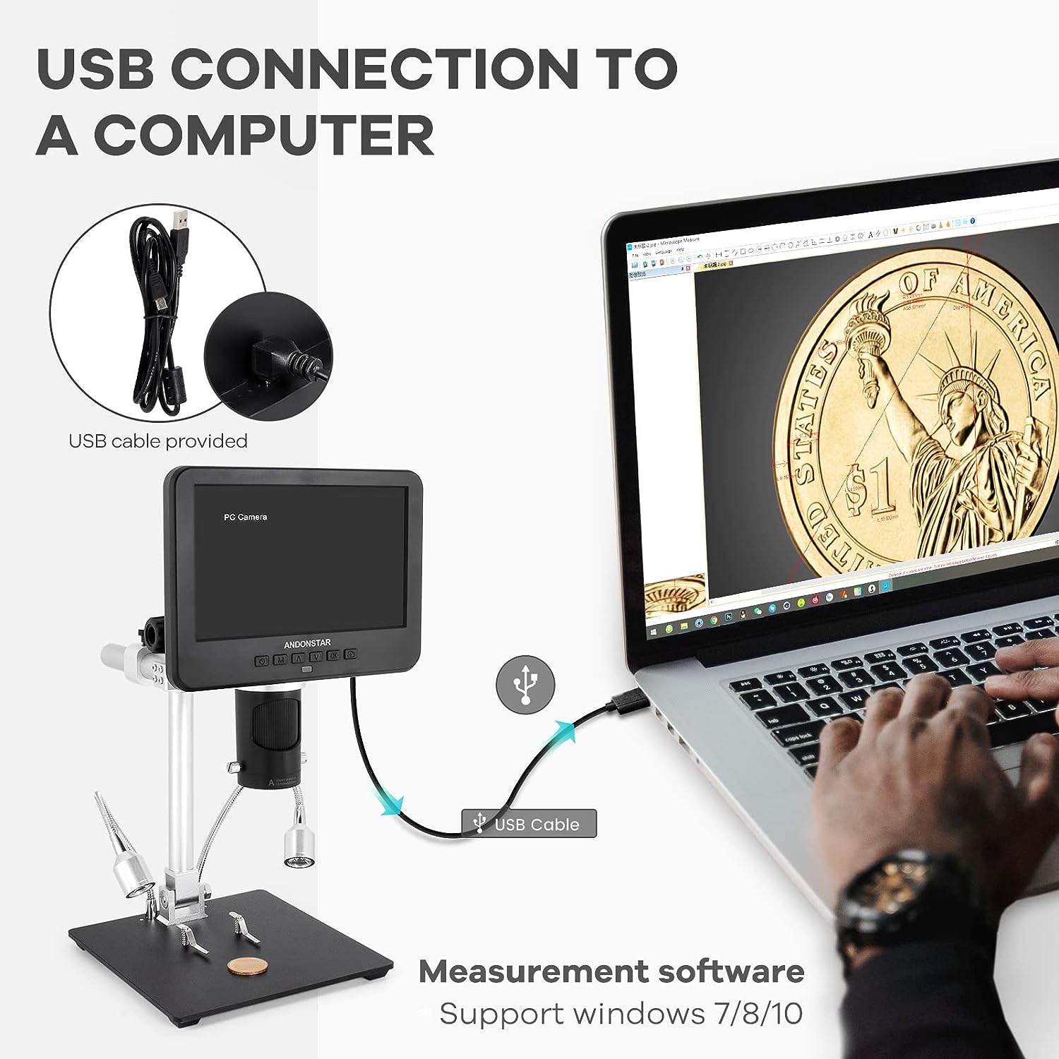HDMI Digital Microscope with 7 Inch Screen 2000x, 3 Lenses 2160P UHD Video Recording