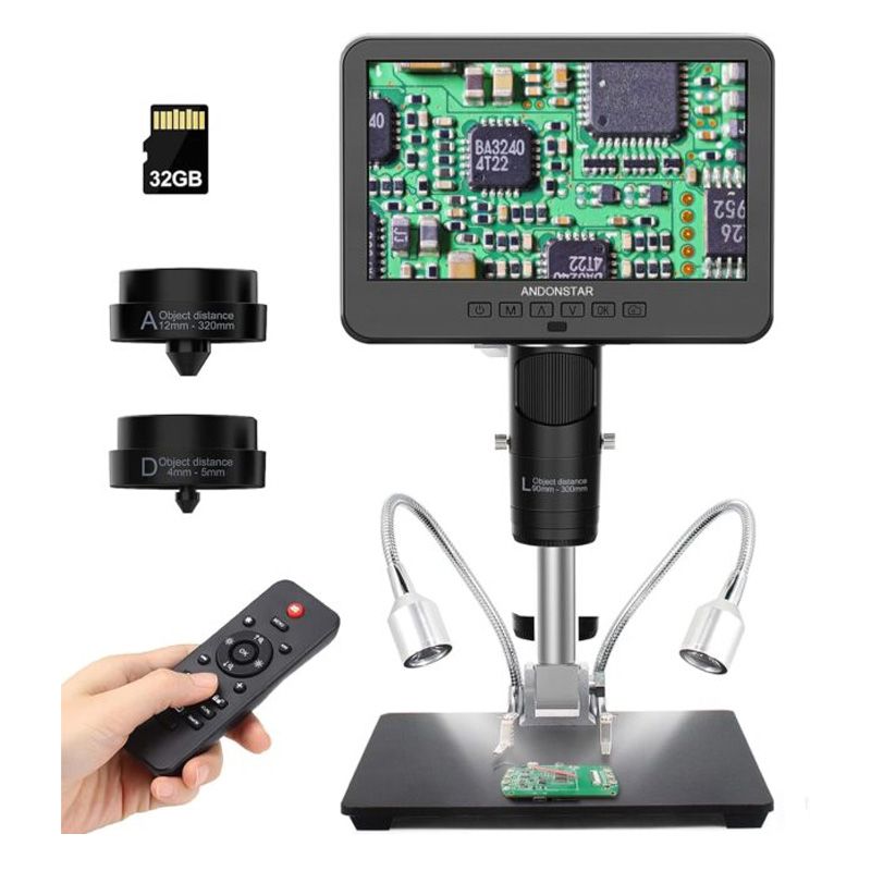 HDMI Digital Microscope with 7 Inch Screen 2000x, 3 Lenses 2160P UHD Video Recording