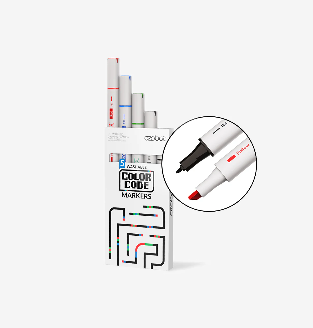 Ozobot vaskbare farve tusser til Evo og Bit (5stk.) kommer nu med en ekstra sort tus