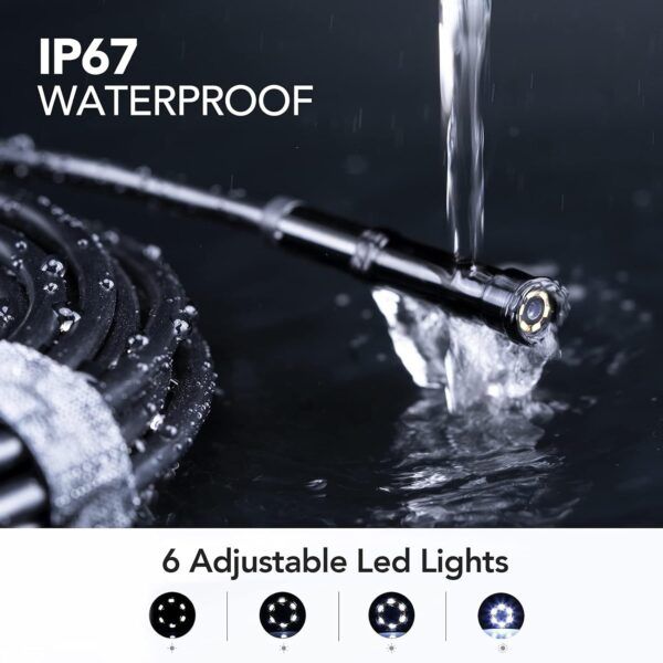 Snakescopekamera med lys, 210° drejeligt 6 mm inspektionskamera 4,5 tommer skærm